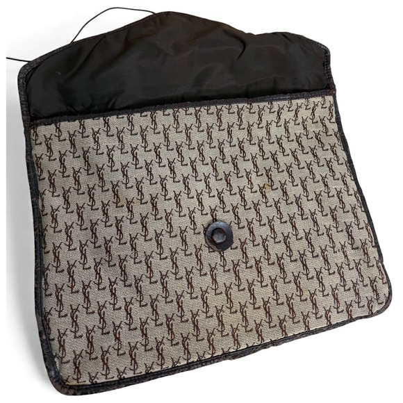 Vintage Yves Saint Laurent YSL Monogram Canvas Pouch Portfolio Clutch Brown - Picture 3 of 14